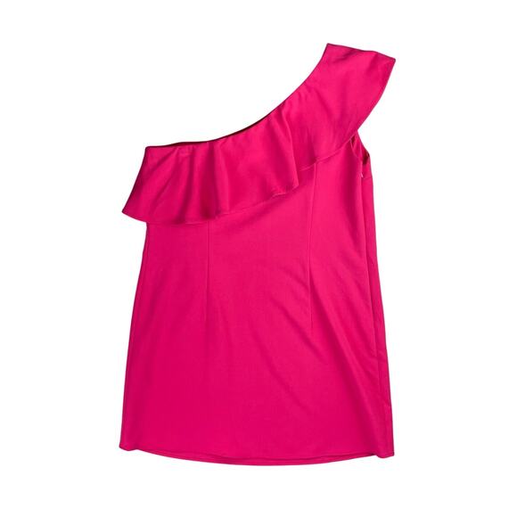 French Connection NWT Deep Hot Pink One Shoulder Ruffle Overlay Mini Dress - Picture 9 of 12